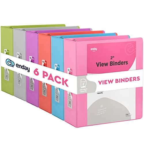 3 Slant D-Ring Binder 2 Inch Binder, 2 In Clear View Cover W/ 2 Inside Pockets Binder, Heavy Duty Colored School Supplies Binders In Grey, Blue, Pink, Red, Green, Purple, Multicolor (6 Pc) – By Enday #TOP19