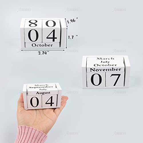 AUEAR, Calendário branco vintage de madeira, blocos perpétuos, calendário cubo com mês e dia para es