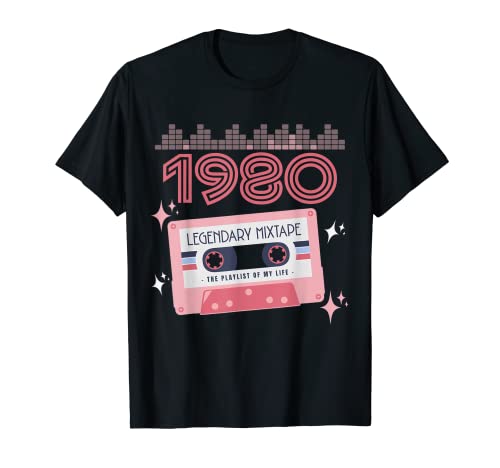 Mixtape Vintage Compleanno 1980 Cassetta Retro Ragazze Maglietta