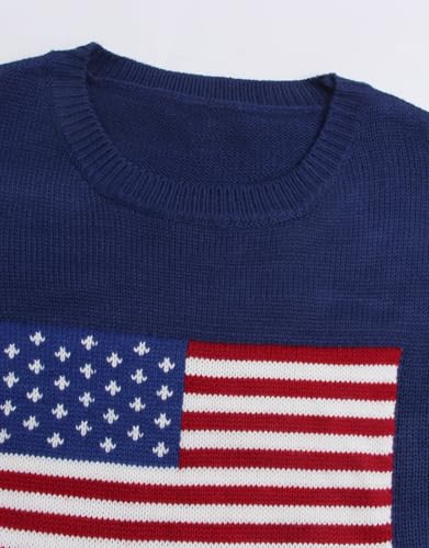 Image of Women's American Flag Pullover Sweaters Long Sleeve Crew Neck Knit Sweater