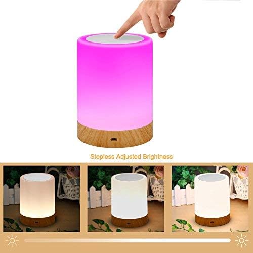 Caxmtu LED Night Light Touch Lamp Bedside Table Lamp for Kids Bedroom Rechargeable Dimmable Warm White Light + RGB Color Changing