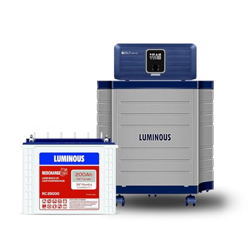 Luminous Zolt 1100 Pure Sine Wave Inverter (900VA/12V) + RC 25000 200Ah Tall Tubular Battery with Trolley Combo for Home, Office & Shops – 24M Inverter & 36M Battery Warranty