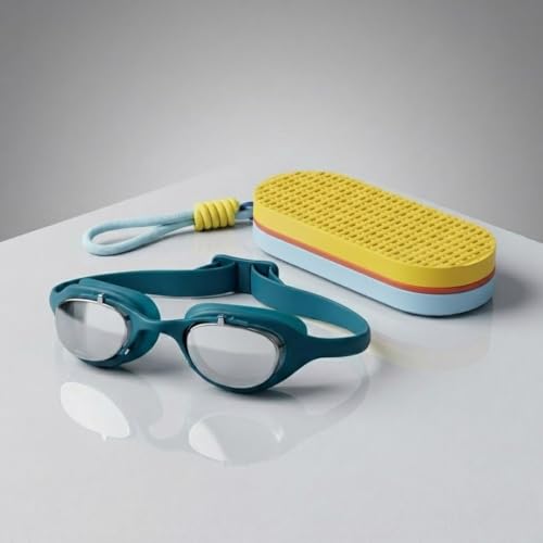Image of First Lens Swimming Combo Kit Set with Swim Goggles & Swim Case for Men & Women - Yellow Case & Blue Goggle