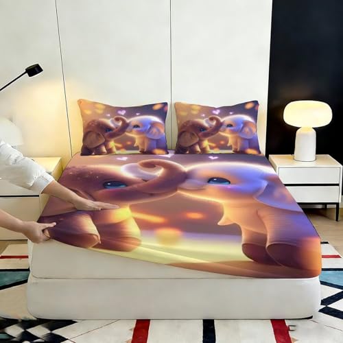 Drap-Housse 3D Imprimé Éléphant Microfibre Antidérapant Lit 200x200cm - 7