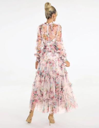 BELLA BARNETT Fairy Floral Dress Beige Mesh Dress for Women Sun Dress Printed Date Night Dress4