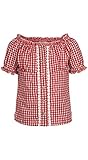 Nübler Trachtenbluse Mädchen - Kurzarm Dirndbluse kariert mit Blumenborte im traditionellen Stil - Moderne bayrische Tracht, Corinna Weiß Rot Rot Gr. 152