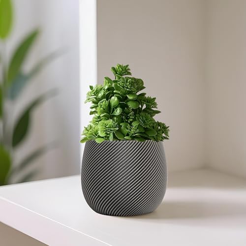 Image of Kuber Industries Indoor Artificial Plants with Pot for Shelf and Table Top | Potted Faux Plants for Home Decor & Office Desk | TV Unit Decorative Items for Living Room | 4001 - Grey