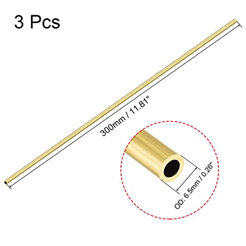 Uxcell Brass Round Tube, 300Mm Length 6.5Mm Od 1Mm Wall Thickness, Seamless Straight Pipe Tubing 3 Pcs #TOP1
