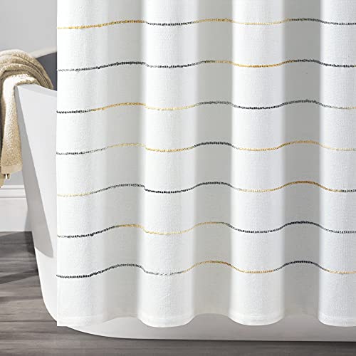 Image of Lush Decor Ombre Stripe Yarn Dyed Cotton Shower Curtain, 72 inch W x 72 inch L, Navy & Multi - Fabric Shower Curtains - Striped Bathroom Curtain - Farmhouse & Coastal Decor