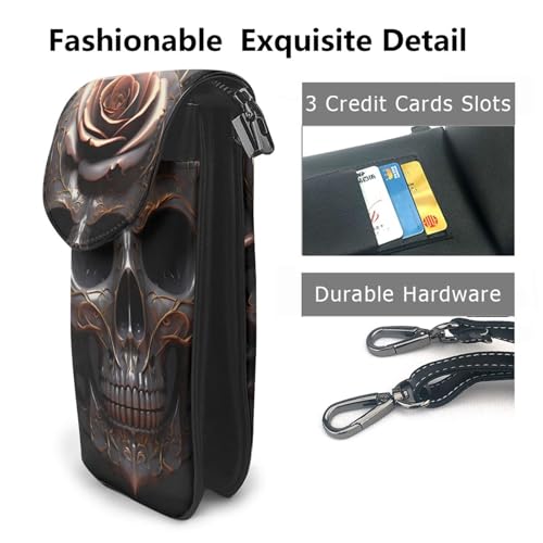 Étui à rabat en cuir pour femme avec motif tête de mort pochette téléphone portable - 3