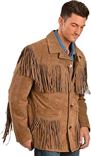 Mens Traditional Western Fringed Suede Leather Jacket | Classic Native American Jacket Coat with Fringed2