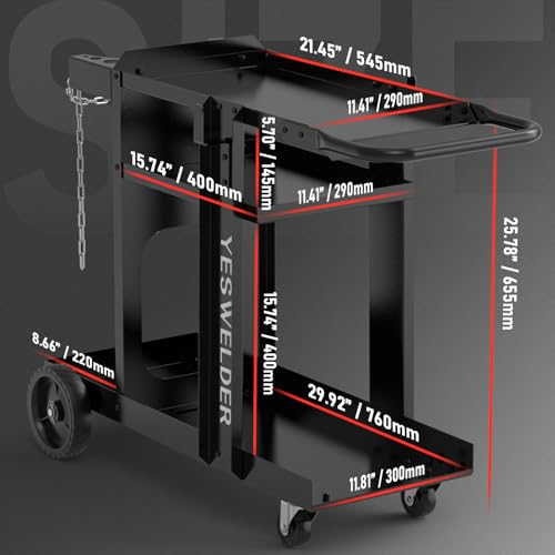 Image of YESWELDER Welding Cart for TIG MIG Welder and Plasma Cutter,Three-Layer Welder Cart,Tank Storage Safety Chains, Heavy Duty Large Storage 360 Rolling Welding Trolley