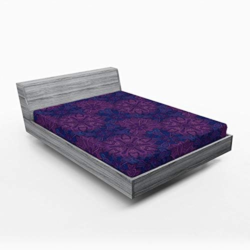 Ambesonne Indigo Fitted Sheet, Paisley Flower Inspired Design with Inner Swirls Leaves Image, Soft Decorative Fabric Bedding All-Round Elastic Pocket, Queen Size, Blue Purple