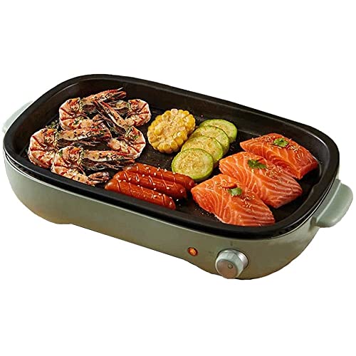 Mxjcc Electric Skillet, Indoor Smokeless Electric Grill + Electric Hot Pot, Electric Griddle, With Removable Plate, 1200W, Adjustable Temperature, Easy To Clean。 (Color : Green) #TOP23