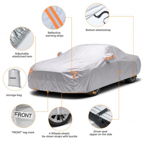 Image of Car Cover Custom Fit for Dodge Challenger 2008-2026, Outdoor Waterproof All Weather Heavy Duty Full Exterior Cover for Sun Rain Snow UV Dust Protection with Door Zipper,Silver