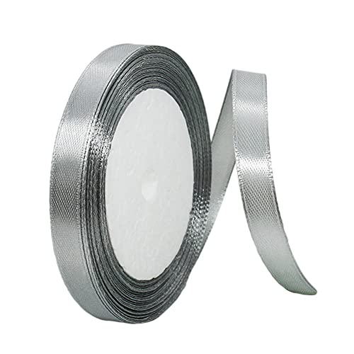 cinta plateada de 10 mm para envolver regalos, satén de doble cara de 22 m, poliéster gris plateado, gruesa para manualidades, Navidad, ramos, decoración de tartas y bodas