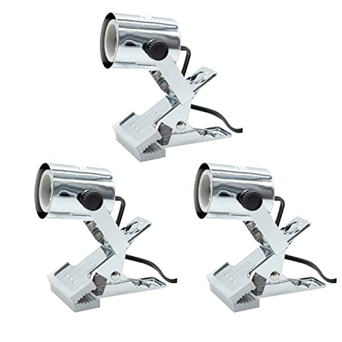 3個 クリップライト デスクライト 電球ソケット E26 植物育成ライト 水槽ライト 卓上スタンド 水族館用 電球ホルダー スタンドライト ベッドサイド 卓上ライト 省エネ LED クローム 電球なし クリップ式スポットライト クリップライト デスクライト