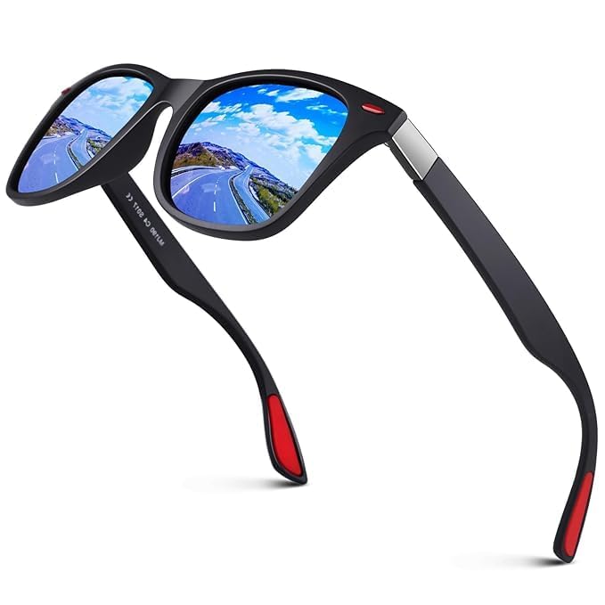 Unisex Polarized Sports Sunglasses for Men and Women | UV400 Protection Driving Glasses with Anti-Glare Mirror Lens | Lightweight Stylish Frame for Outdoor, Travel & Cycling – (Black,Red)-image-31