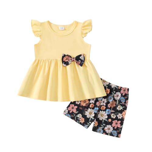 Jeinxcn Toddler Baby Girl Summer Clothes Ruffle Sleeveless Top Floral Shorts 2Pcs Outfits Set 2-3T Yellow