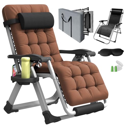 YOMIFUN Silla de gran tamaño de gravedad cero, silla XL de 29 pulgadas de ancho, silla de camping reclinable acolchada con cojín extraíble y reposacabezas ajustable, bolsa de almacenamiento, cojín
