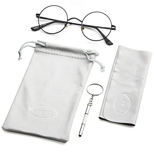 Kursan Small Round Clear Lens Glasses Non Prescription Circle Metal Frame Eyewear (Black) #TOP5