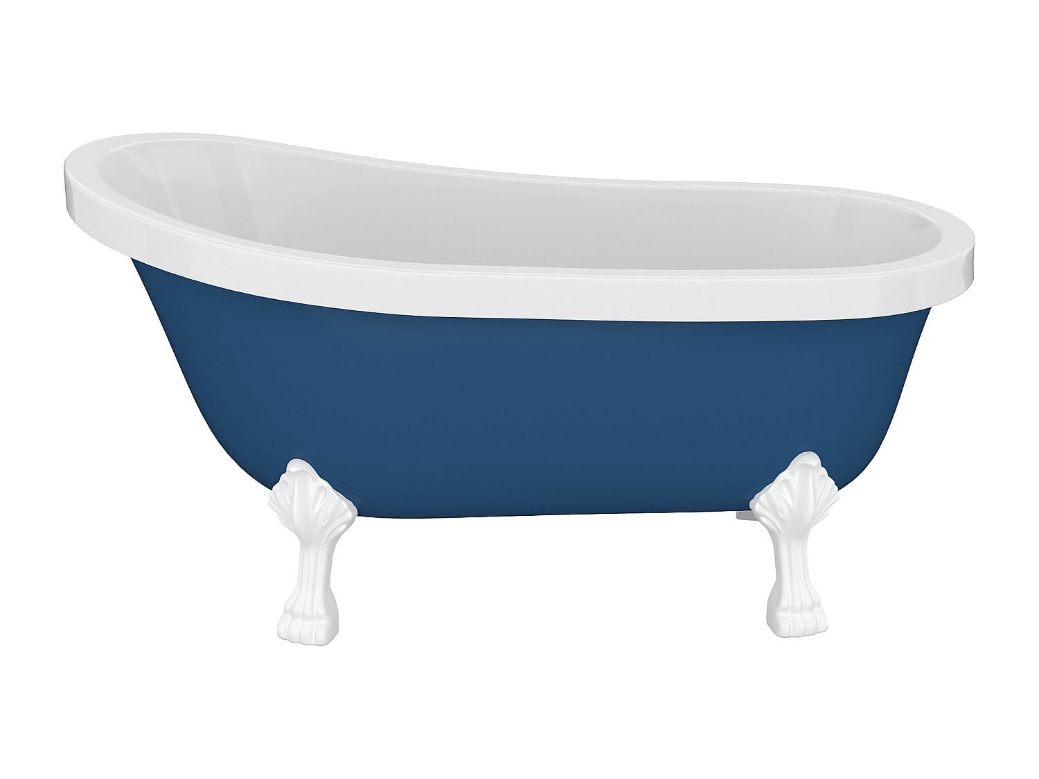 Vente-unique-Vasca da bagno freestanding retrò con piedini bianchi a forma di zampa di leone 200 litri 145 x 74 x 77 cm Blu - NISOS II