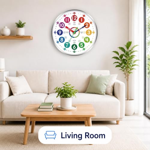 Image of Roymnie 14 inch Wall Clock for Kids Learning Silent Battery Operated Teaching
