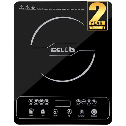 Image of iBELL 20YO 2000W Induction Cooktop with Full Touch Control, Auto Shut-Off & Overheat Protection, Crystal Glass Surface, 1+1 Year Warranty, Compact Design (Black)