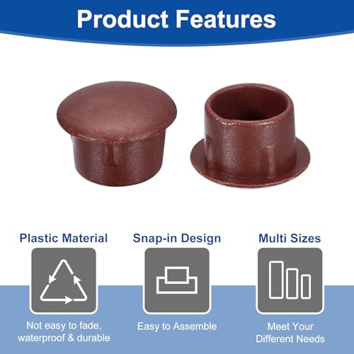Image of uxcell 300Pcs Screw Hole Plugs, 10mm(3 /8 inch) Dia Plastic Round Button Plugs Snap in Locking Hole Covers Flush Type Caps for Furniture Cabinet, Red Brown