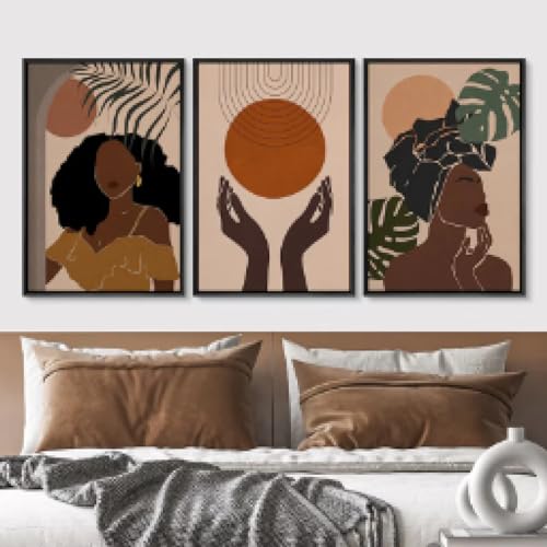 Affiches sur toile femme noire XINBAO portrait féminin art du milieu du siècle 3 pièces 50x70 cm