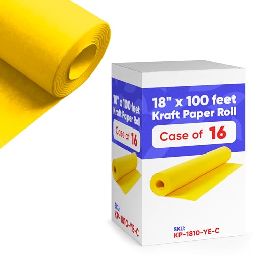 Image of 18 inch x 1200 inch (100 ft) Yellow Kraft Paper (Case of 16 Rolls), 45 lbs Thickness, Made in USA Kraft Paper for School, Art Colored Paper, Gift Wrapping Paper, Packing Paper for Moving