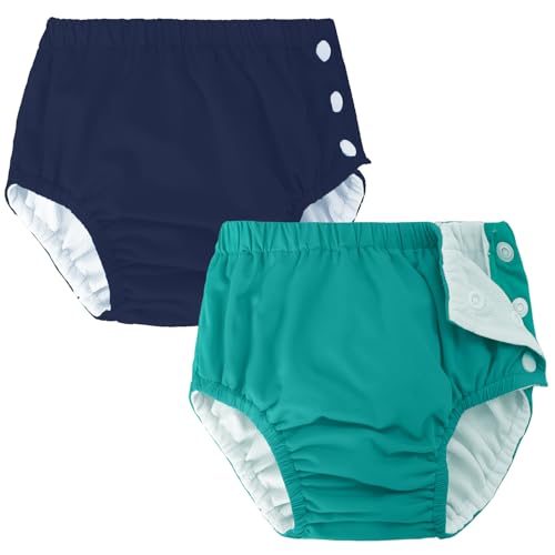 Pacote com 2 fraldas de natação reutilizáveis para bebês recém-nascidos, laváveis, unissex, fraldas de natação infantis, Verde e azul marinho, 2-3 Anos