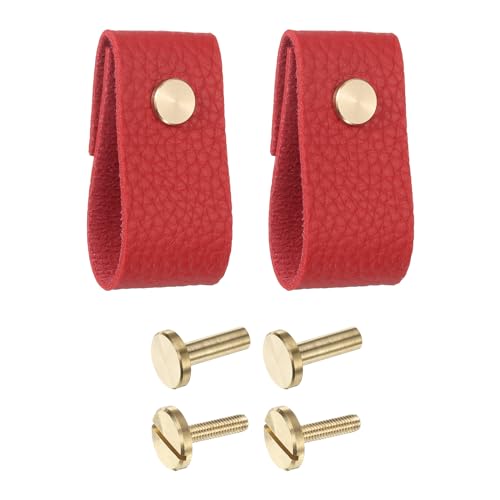 QUARKZMAN Lot de 2 Poignées de Tiroir en Cuir, Remplacement des Boutons Traditionnels pour Tiroir de Commode, Placard, Armoire de Cuisine, Rouge