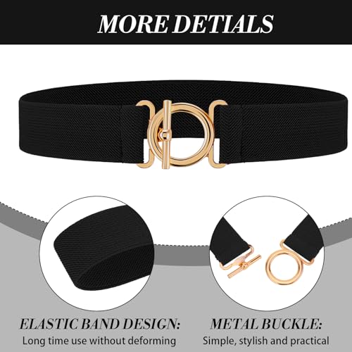 Women Stretch Belt, Invisible Skinny Waist Belts Adjustable Waist Web Strap Black Non Slip Waists Stretch Belt with Gold Flat Buckle For Jeans Pants Dresses3