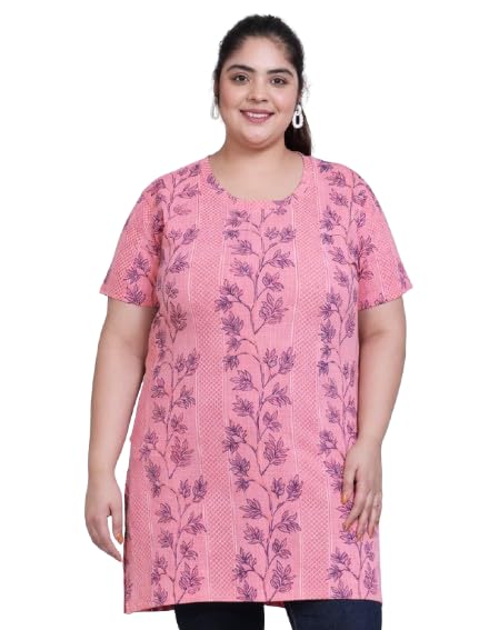 Image of RYSH Women's All-Over Printed Cotton Plus Size Longline T-Shirt with Pockets