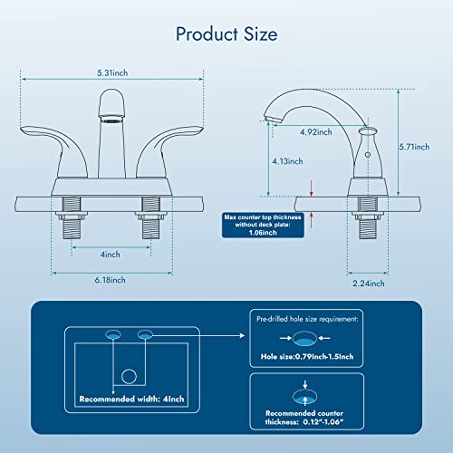 Cinwiny 4 ”Centerset Bathroom Lavatory Faucet Matte Black Deck Mount 2 Handles Bathroom Sink Faucet Mixer Tap With Deck Plate Pop Up Drain And Water Supply Hoses #TOP5