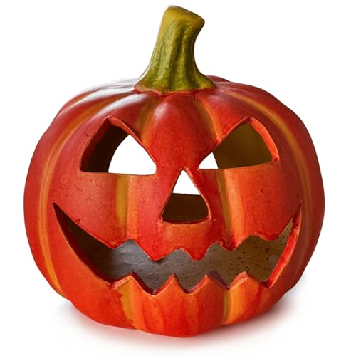Farol decorativo de calabaza como decoración de Halloween, juego de luces LED en 14 x 15 cm – Jack Lantern calabaza de Halloween como decoración de exterior iluminada – portavelas como decoración