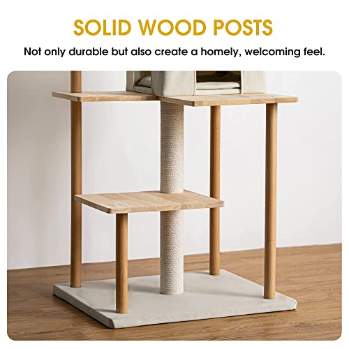 Mwpo Modern Cat Tree - 63-Inch Luxury Wood Cat Tower For Indoor Cats, Large Perches With Soft Cushions, Cat Condo For Large Cats With Scratching Posts - Beige #TOP2