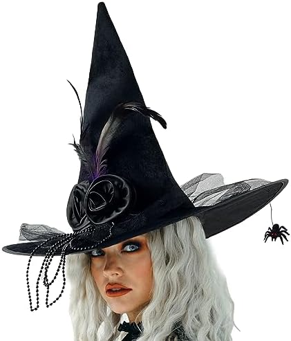 Halloween Witch Hat with Spider Witch Costume Accessories for Adult Women