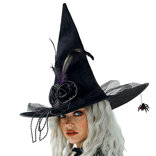 Halloween Witch Hat with Black Spider Witch Costume Accessories for Women Halloween Party Masquerade Cosplay Costumes