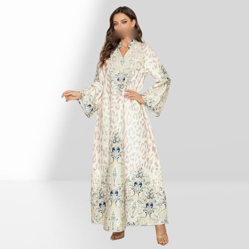 Robe arabe musulmane longue léopard kaftan avec strass - 3