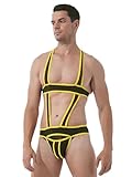  TiaoBug Maillot de Corps Homme Bandage de Poitrine Neoprène Harnais Lingerie Débardeur Protéger Épaule Top Sports Fitness Musculation S-XL Jaune B M