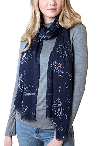 Anika Dali Whimsical Sailboat Lighthouse Nautical Print Scarf, Navy Blue