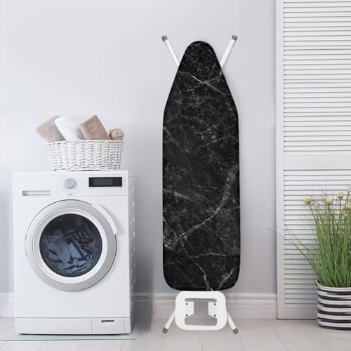 Image of Black Marble Pattern Ironing Board Cover 15x54 Inch Standard Ironing Board Cover with Elastic Edge and Hook and Loop Fasteners Stain Resistant