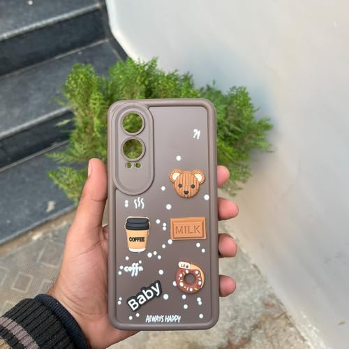 Image of Pikkme Bumper Case for OnePlus Nord Ce 4 Lite 5G | Cute Fun Cartoon 3D Bear Silicone Full Body Protection Back Cover (Brown)