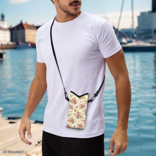 Image of Small Crossbody Bag for Women Waterproof Cell Phone Case Neoprene Mobile Phone Protection Bag Mini Satchel for Travel, Beach, Casual, Rose Floral Beige