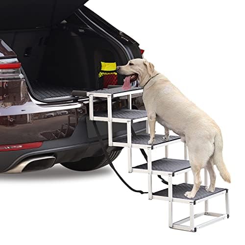 Dog Car Stairs for Large Dogs SUV, Foldable Dog Car Steps Nonslip Surface, Portable Dog Ramps for Large Dogs SUV, Lightweight Sturdy Pet Ladder Large Dogs Up to 200lbs for High Beds, Trucks, Vehicle