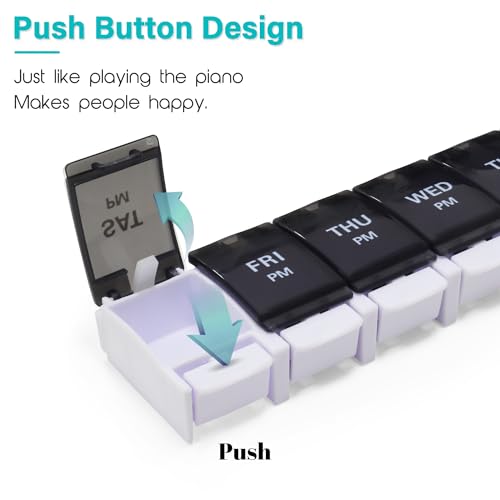 Image of Large Pill Boxes and Organizer 2 Times a Day, MOLN HYMY 7 Day AM PM Pill Case, 14 Compartments Pill Dispenser to Hold Big Vitamin Supplements Fish Oil (Black+White)