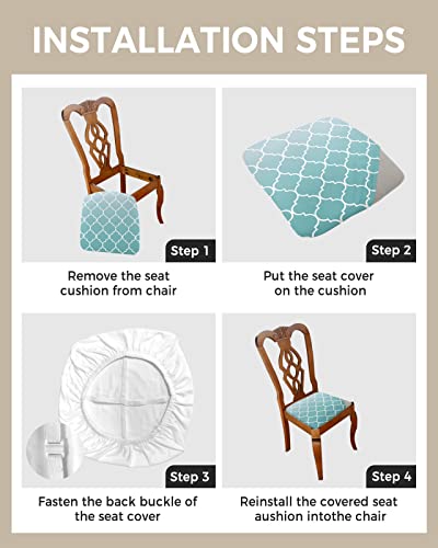 Teal White Ombre Morocco Pattern Seat Covers For Dining Room Chairs Covers, Office Chair Seat Cover, Turquoise Modern Moroccan Geometry Chair Slipcovers Protector For Kitchen Set Of 6 #TOP3