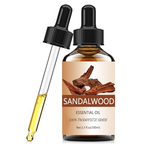 Aceite Esencial de Sándalo 100ML, 100% Naturales Aceites Esenciales de Aromaterapia de Grado Terapéutico Aceite de Sándalo para Difusor, Humidificador, Bricolaje, Hogar, Armarios